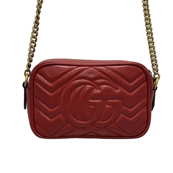 Auth GUCCI GG Marmont 448065 Red Leather Shoulder Bag - Picture 2 of 16